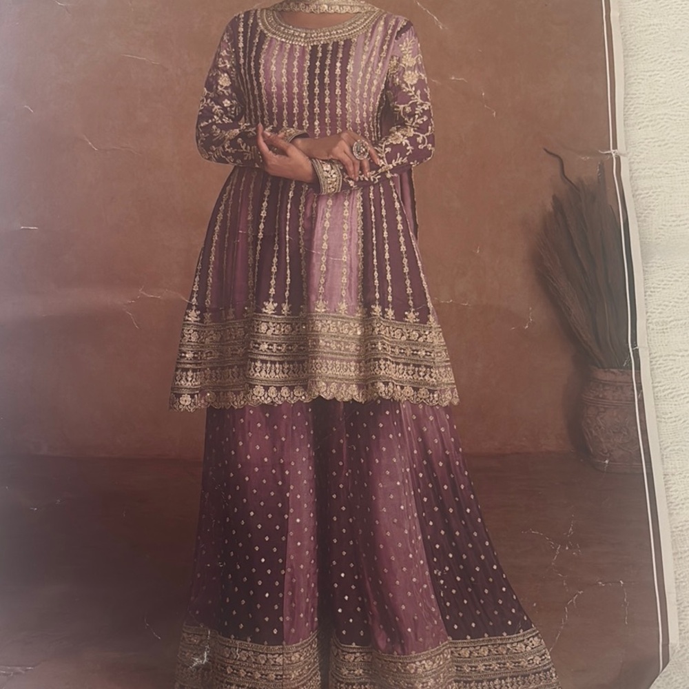 Elegant Purple Embroidered sharara suit